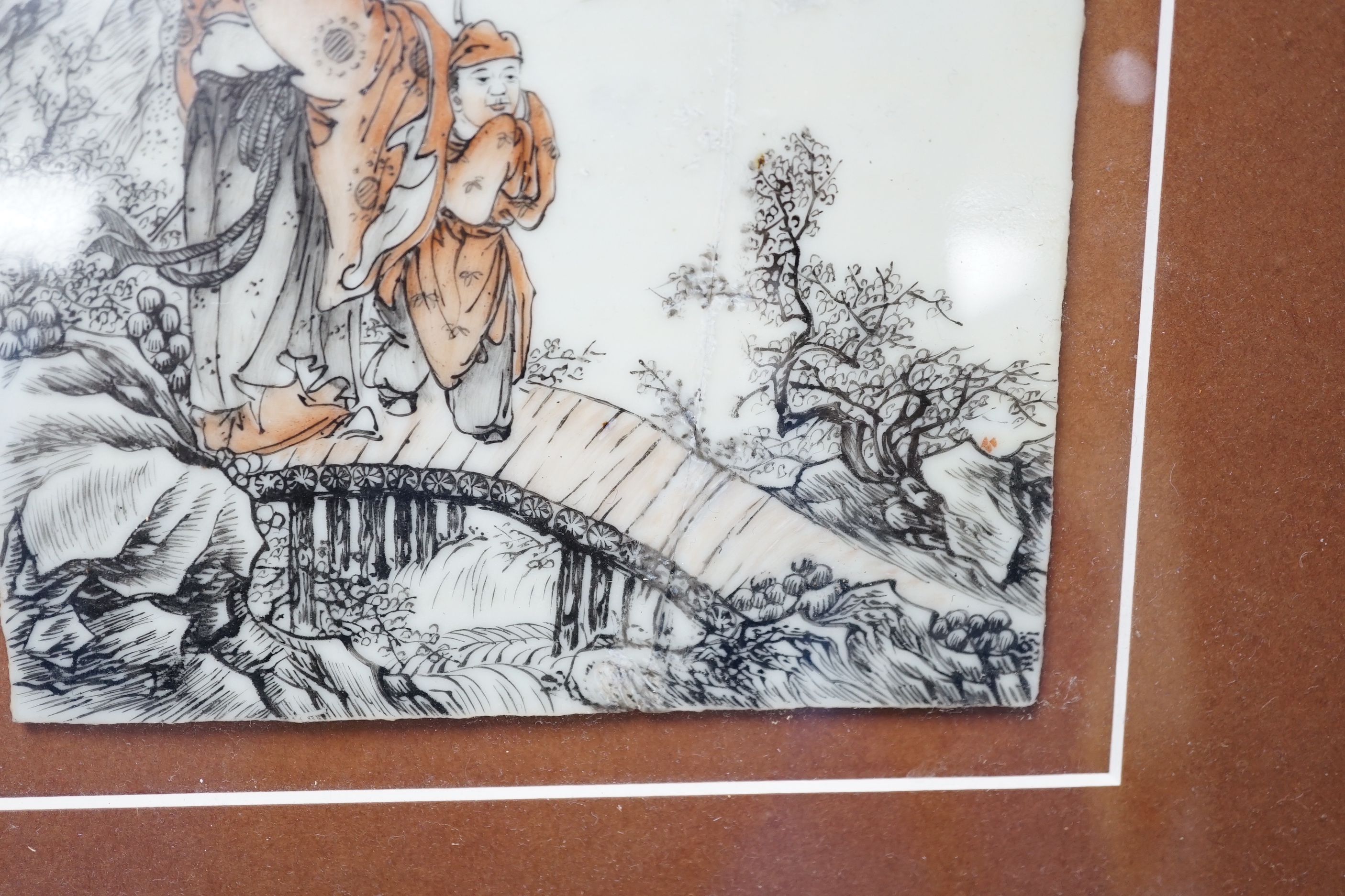 A Chinese porcelain plaque, 13cm wide x 19.5cm high (restored)
